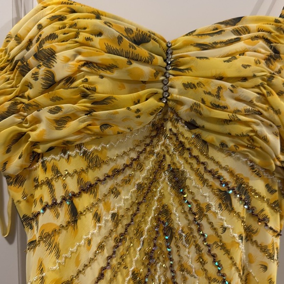 Yellow Evening Dress Gown beaded Roberto cavalli vibes Y2K mermaid style - Picture 15 of 16